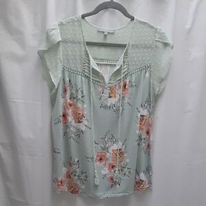 Daniel Rainn Mint Green Floral Blouse Sz L